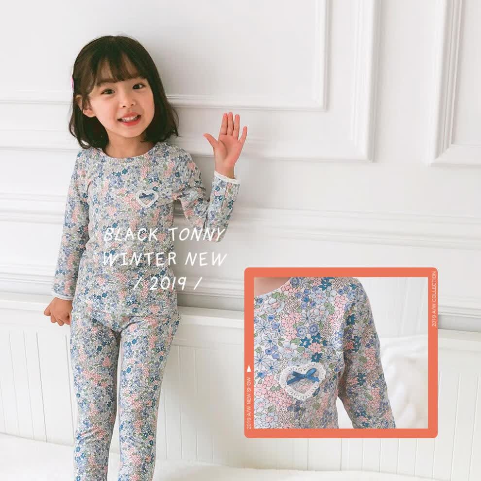 家居服女童秋衣秋裤套装2019秋宝宝纯棉内衣小黑托尼内衣薄 9380b双