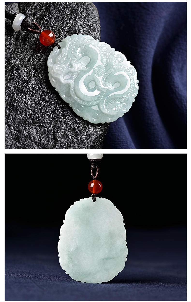 平安符a货缅甸糯种飘花翡翠玉吊坠龙牌男女款生肖属龙玉佩玉石挂件