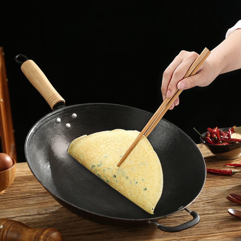 大勺不粘锅大勺不粘锅老式加厚农村铸铁锅无涂层圆底灶台柴火炉炒菜锅