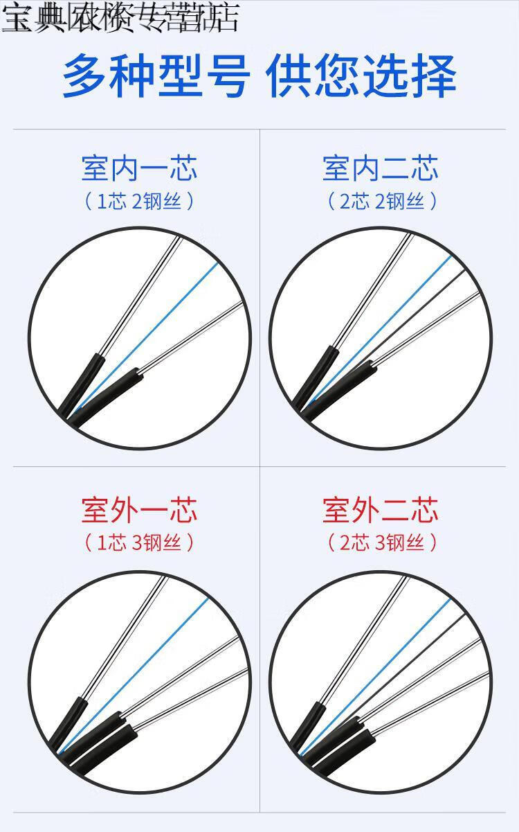 电信级1000米光纤线室外线室内1芯2芯3钢丝户外皮线光缆入户 室内2芯