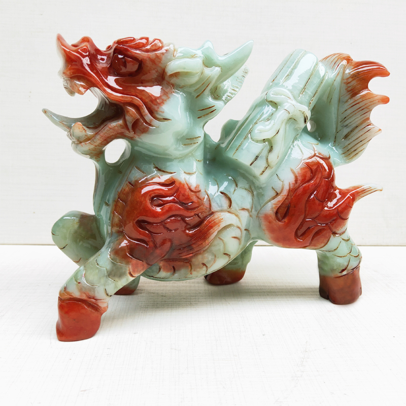 玉麒麟摆件风水摆 岫玉麒麟摆件玉石一对纳福办公室客厅玄关乔迁保证