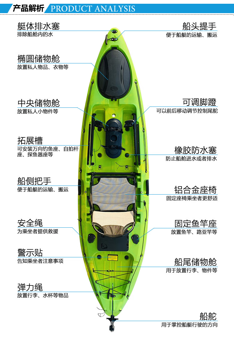 2米路亚钓鱼艇塑料皮划艇独木舟单人钓鱼船sk-12卡亚克舟脚蹬款 黑