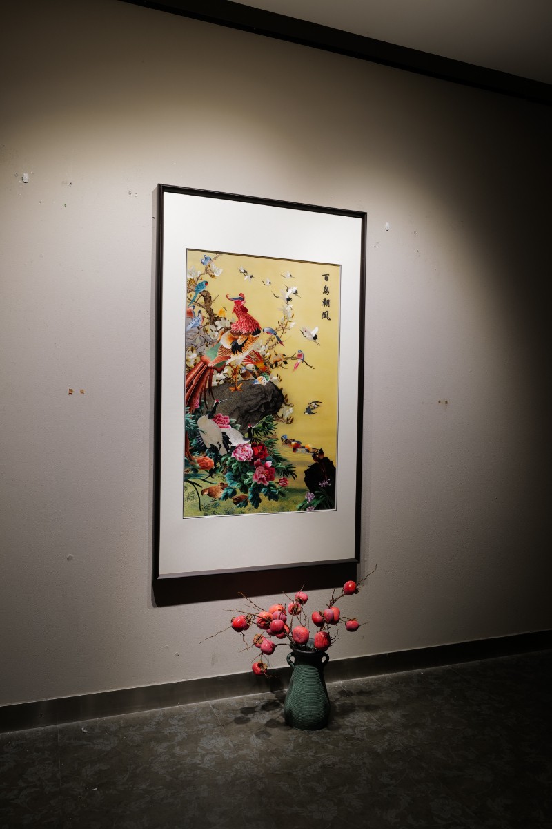 奥丹伊新中式风格竖版百鸟朝凤图纯手工苏绣刺绣玄关过道走廊客厅装饰