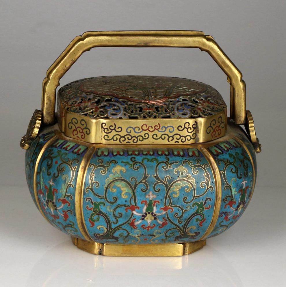 金丹青仿故宫掐丝珐琅景泰蓝提梁八面手炉暖炉复古做旧古玩艺术品