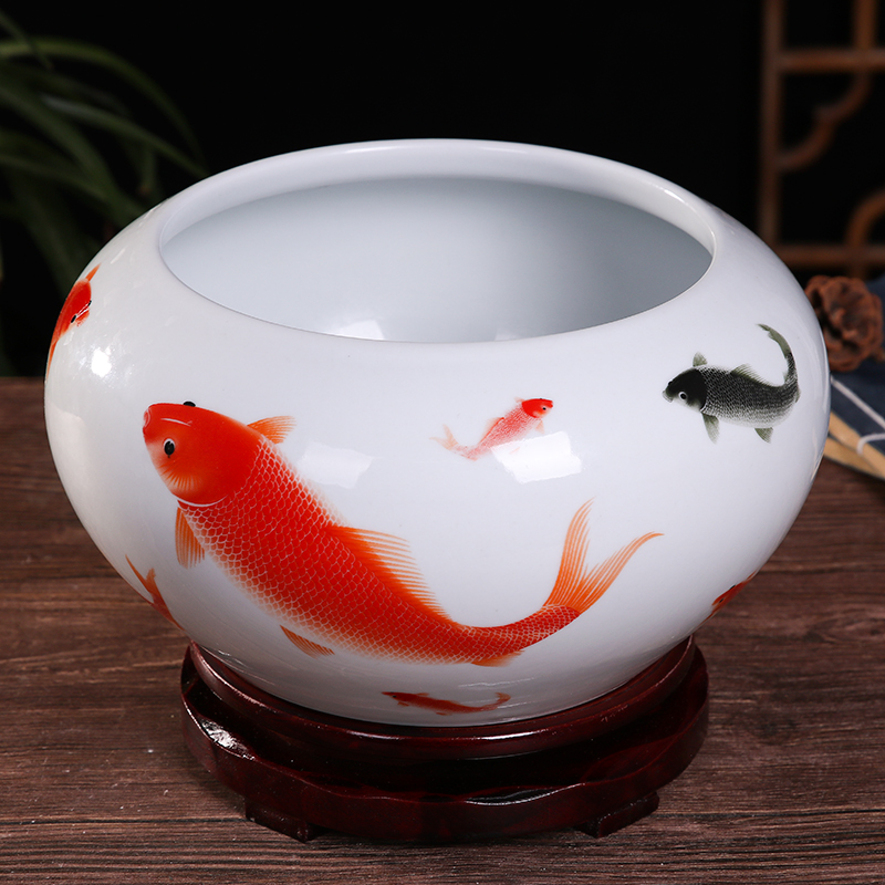 景德镇陶瓷鱼缸小号金鱼乌龟缸睡莲碗莲花盆笔洗养鱼盆家用烟灰缸
