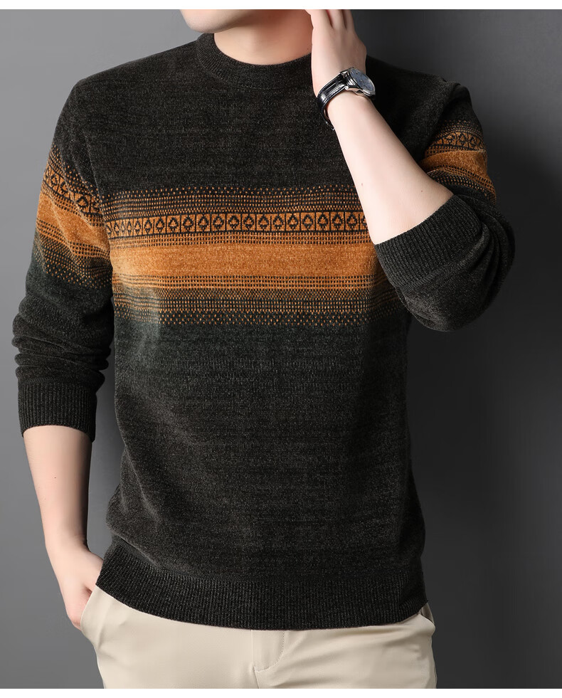 潮汕毛衣东莞大朗桐乡2022男秋冬季拼色宽松加绒情侣慵懒加厚港风针织