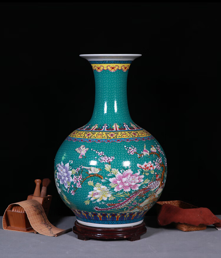 岙筱景德镇珐琅彩大花瓶陶瓷器家居客厅中式落地插花装饰品电视柜摆件