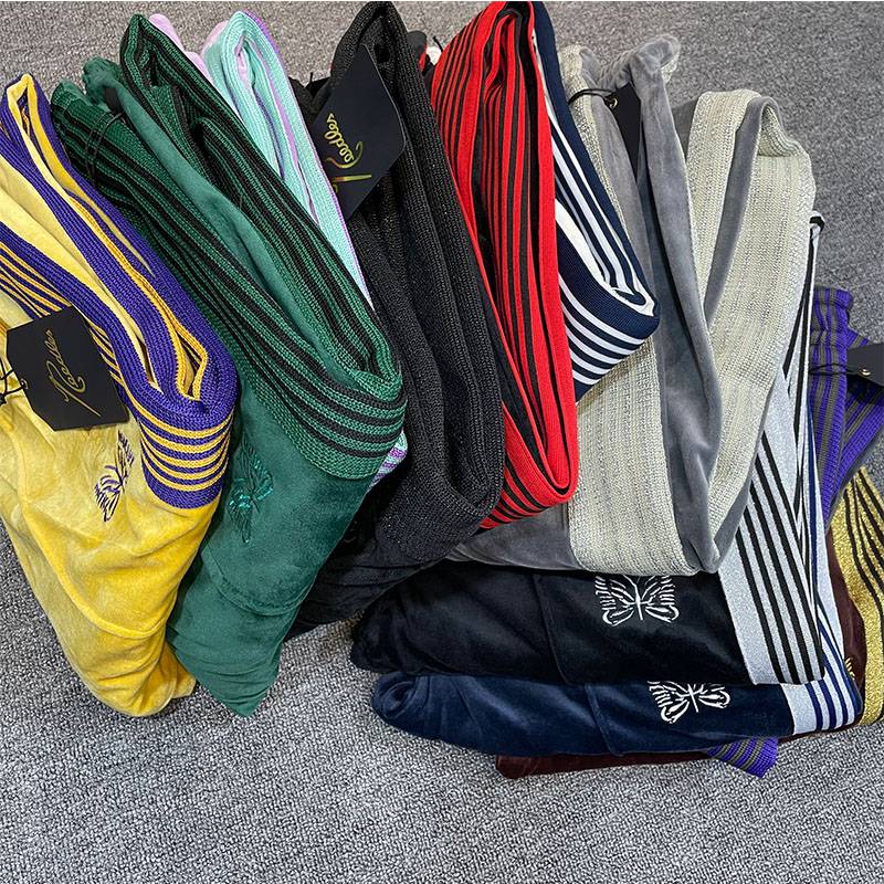 汤米伍德needles丝绒蝴蝶刺绣track复古侧边织带撞色运动休闲裤子男裤