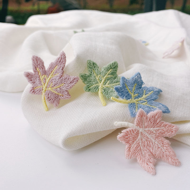 蜜丝刘新品毛衣贴花彩色棉线枫叶树叶补贴衣服外套裤子贴花图案破洞