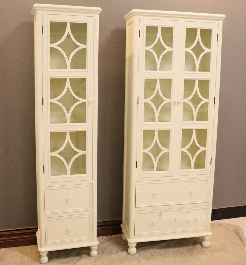 韩式田园白色雕花 展示柜储物柜三面玻璃 酒柜陈列高柜书柜定制k 北欧