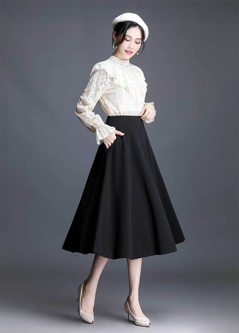 冬季半截裙子秋冬伞裙大摆裙女字半身裙高腰百褶百搭短裙蓬蓬裙45cm