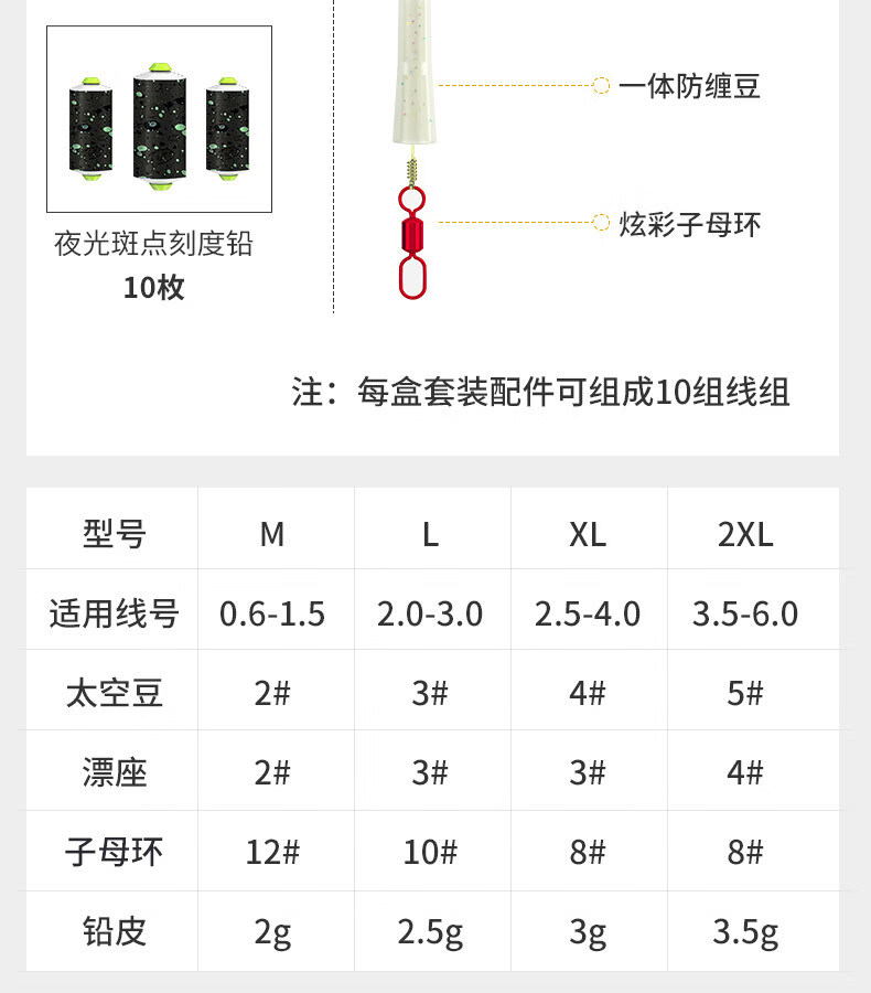 美人鱼线组配件tab硅胶太空豆套装全套组合竞技台钓钓鱼主线组线组