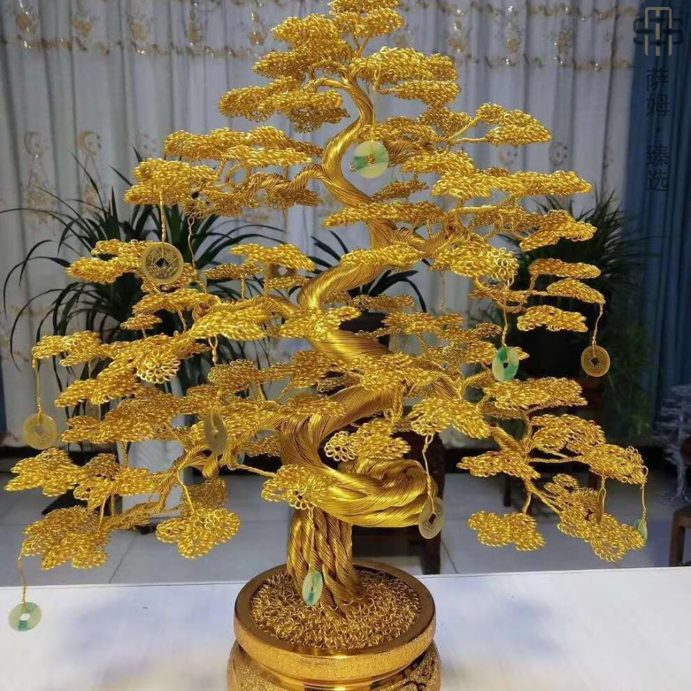 铜丝工艺品仿真铜丝编织工艺品开店礼物仿真文松手工铁丝编制发财树