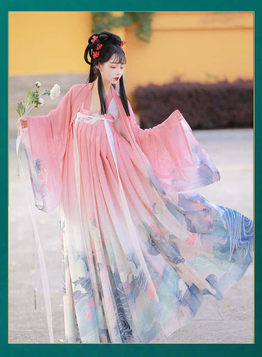 汉服女成人冬季九尾齐胸襦裙中国风学生大袖衫日常可穿夏秋款 粉色上