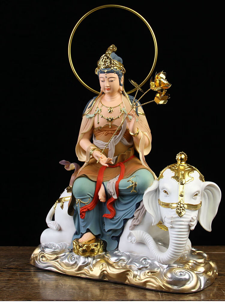 文殊菩萨普贤菩萨佛像供奉家用树脂华严三圣佛坐骑狮子文殊摆件 12