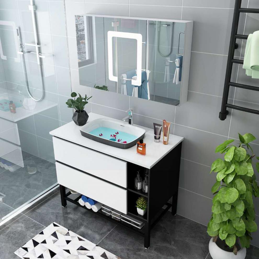 浴室柜组合现代简约卫浴柜卫生间洗手盆洗脸盆洗漱台落地06米普通镜柜