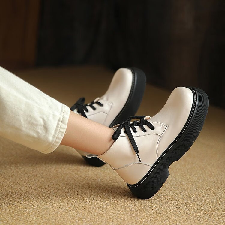 芬途(fentu) 牛油果~英伦小皮鞋女2022年新款绿色复古皮质单鞋百搭