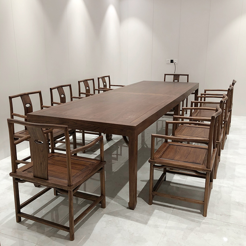 办公室洽谈桌新中式实木会议桌椅组合禅意简约开会客长桌洽谈接待工作