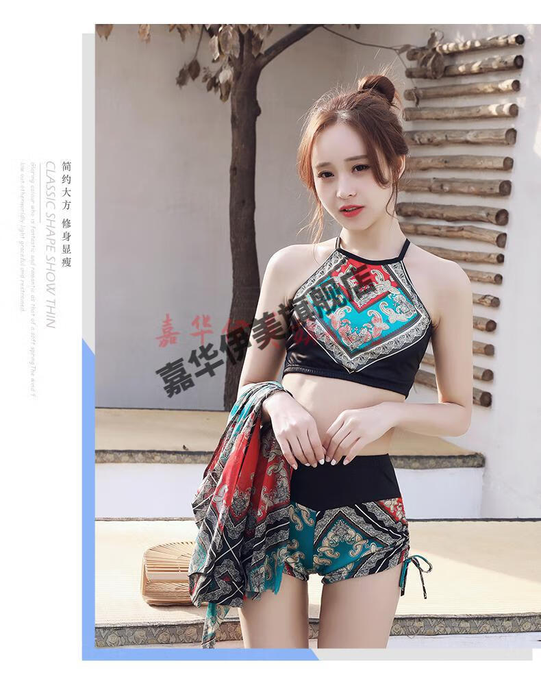 浪·姿同款保守比基尼泳衣女性感三件套仙女范分体显瘦小胸聚拢度假
