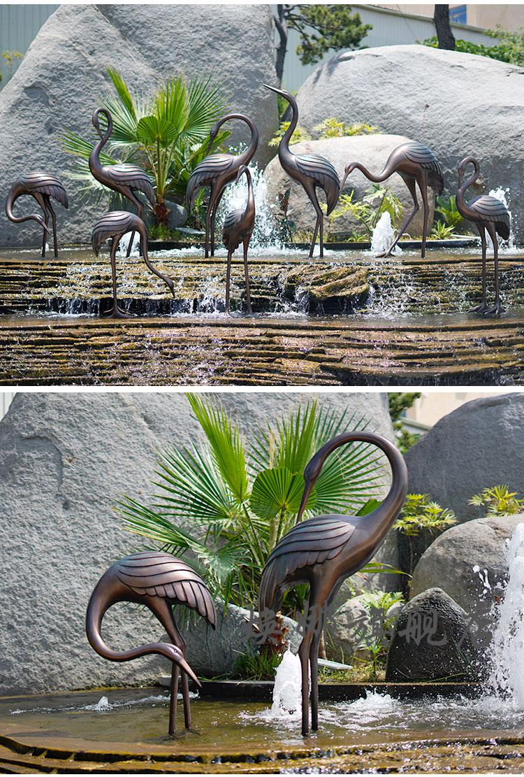 白鹭雕塑白色仙鹤雕塑仿铜白鹤摆件白鹭假山鸟道具抽象丹顶鹤水池景观