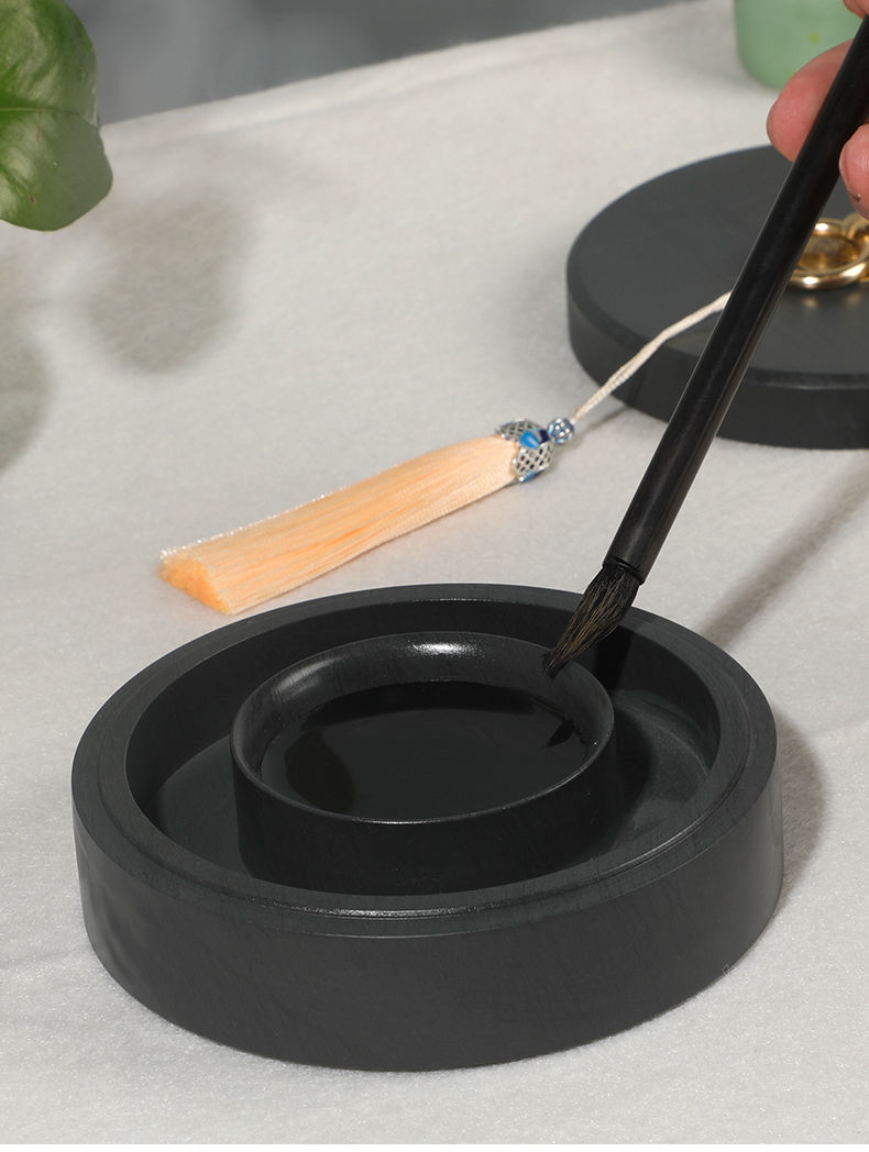 火锅砚台书法专用带盖双圈加厚圆形密封不干墨笔添墨台四大名砚 5英寸