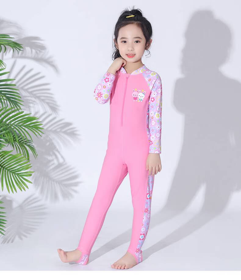 连体泳衣女童长袖长裤 儿童泳衣女童中大童连体长袖长裤冲浪游泳衣