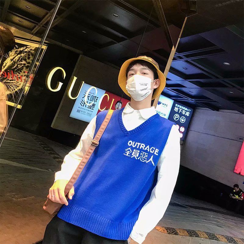 无袖线衫情侣学生学院风原宿bf毛衣马甲 全民恶人马甲白色【单件装】