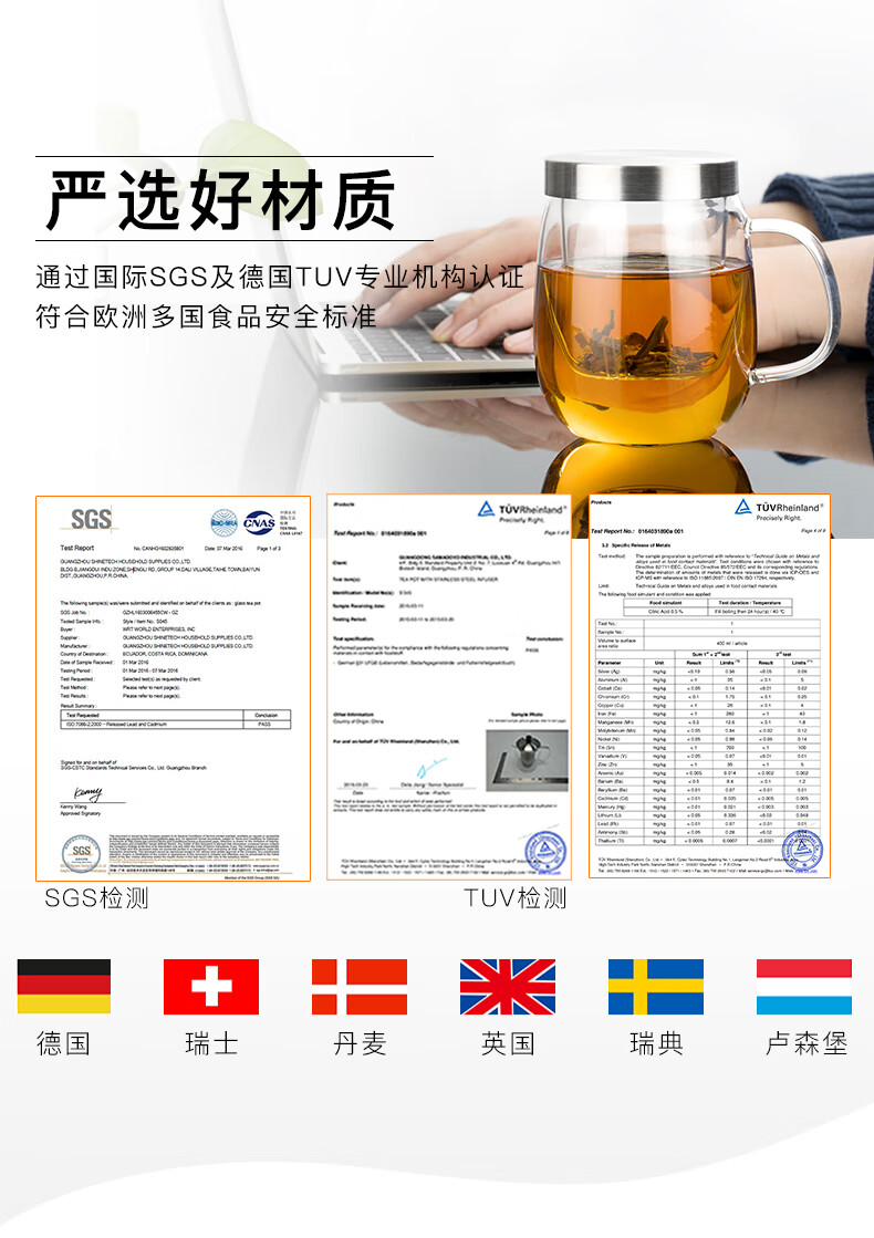 尚明耐热玻璃杯尚明耐热玻璃过滤泡茶杯个人绿茶杯带盖带手把两用办公