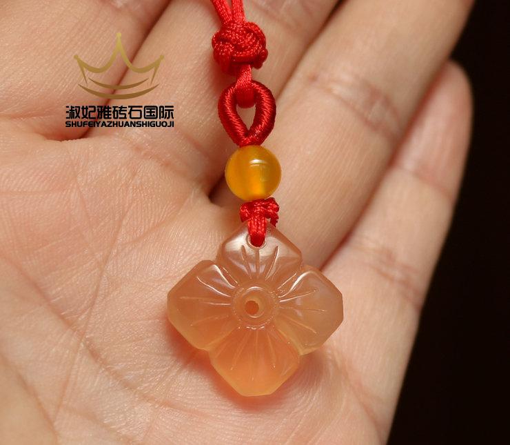 青鱼石吊坠纯手工青鱼石黑鲩石乌青喉骨鱼惊石四叶草花小吊坠压惊饰品