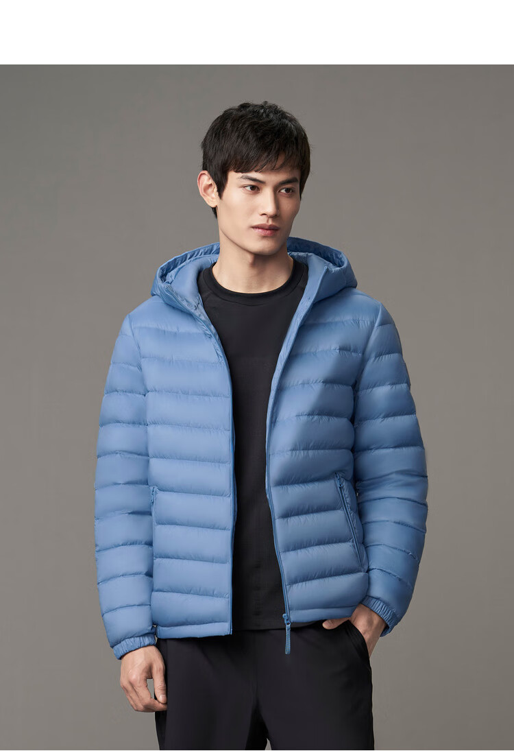 波司登男士轻薄轻便纯色连帽时尚设计感外套短款秋冬服 滑铁卢蓝5286