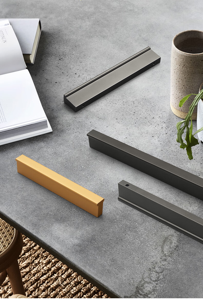 美式极简黑色加长橱柜拉手现代简约柜子抽屉铝合金衣柜门把手t718亚金