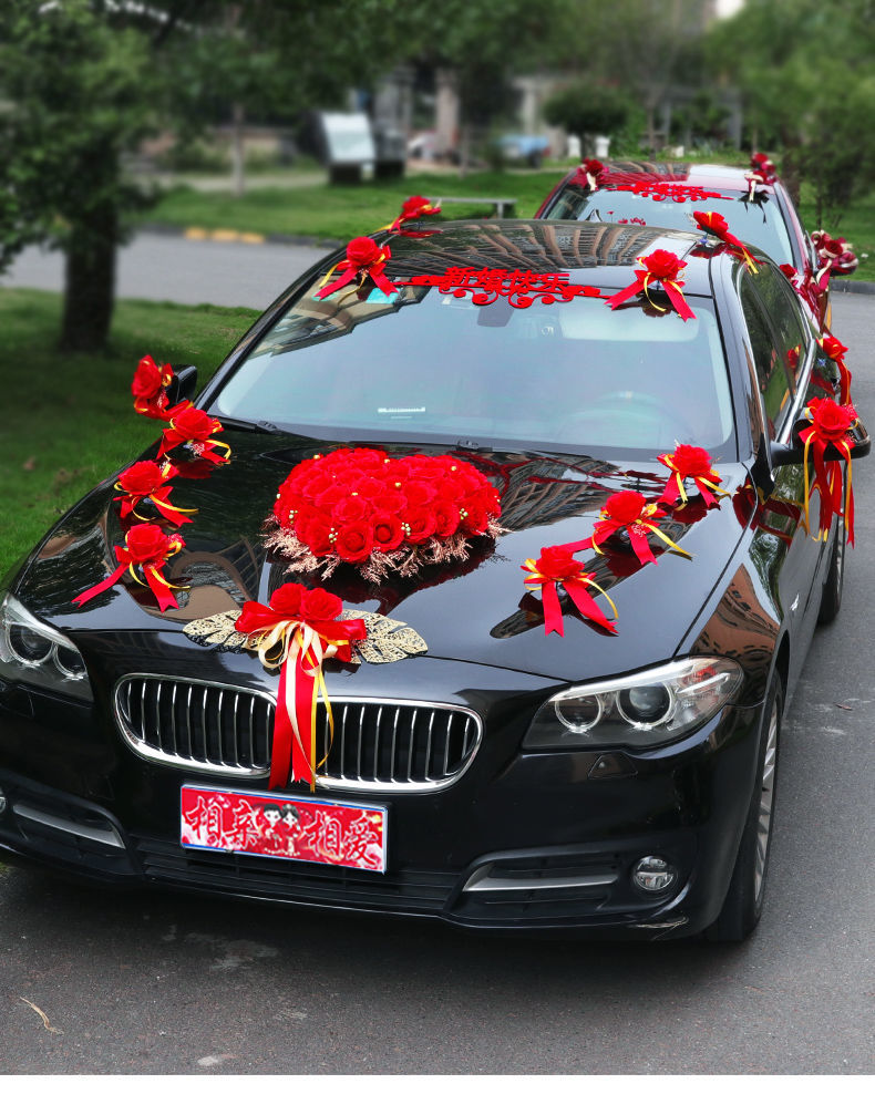 感恩節禮品結婚主婚車裝飾套裝創意婚禮吸盤式新娘車頭花迎親副車隊