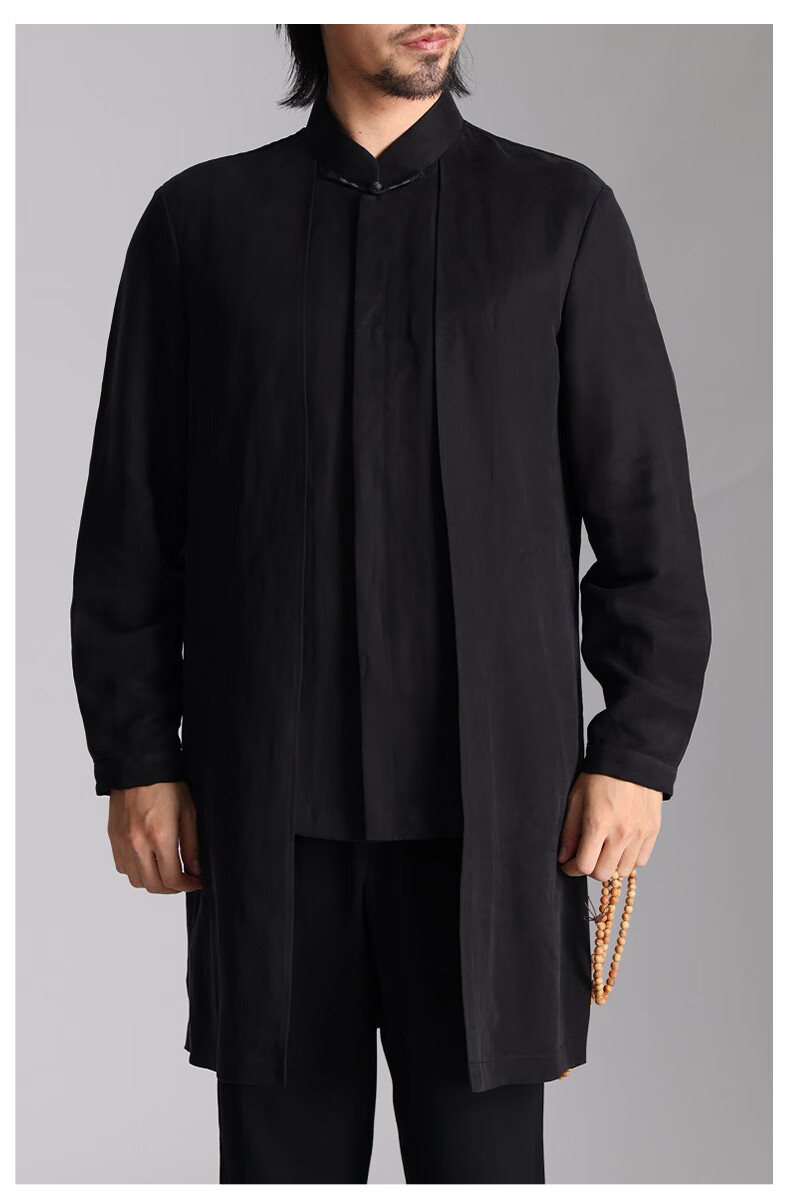 立领复古假两件长衫中长款大褂中国风男装古装禅修服居士服佛系茶服