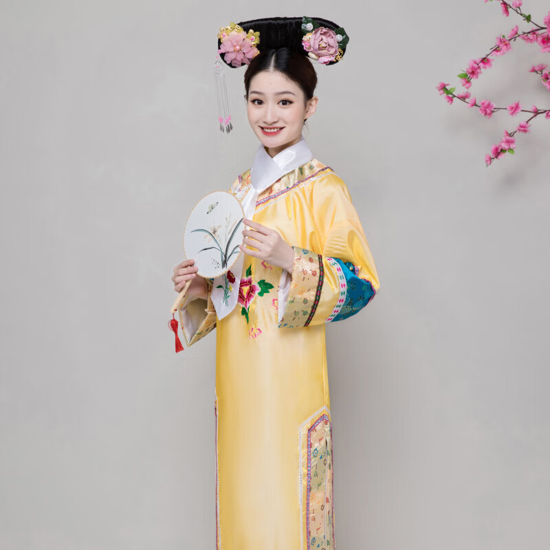 清朝古装女古代公主满族贵妃娘娘旗袍装演出还珠格格服装浅蓝色单独