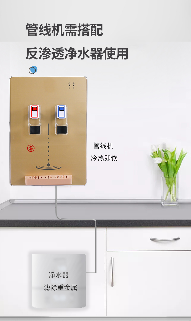 壁挂式饮水机家用直饮温热小型管线机干烧冷热家用净水器插管机银色