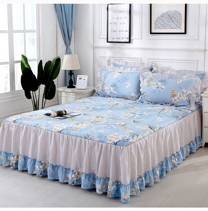 春季必备全棉夹棉单件床罩床裙式花边保护15米18m防滑防尘全棉床套