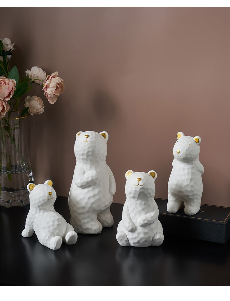 创意现代简约陶瓷小熊摆件轻奢酒柜电视柜客厅玄关家居装饰品呆呆熊一