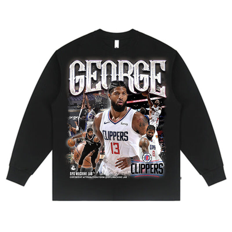 tgaav保罗乔治长袖宽松嘻哈复古双面圆领美式加绒百搭潮流篮球卫衣男