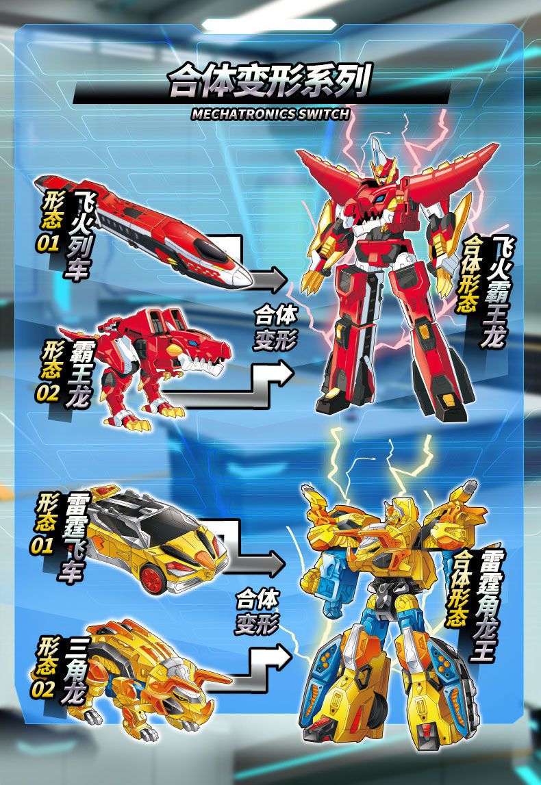心奇爆龙战车4战龙合体玩具飞火霸王龙暴恐龙新奇变形机器人列车5黄金