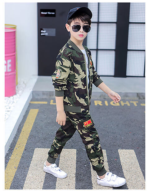 迷彩服儿童阳光帅气男童春秋季休闲迷彩服两件套男女同款迷彩套装中大