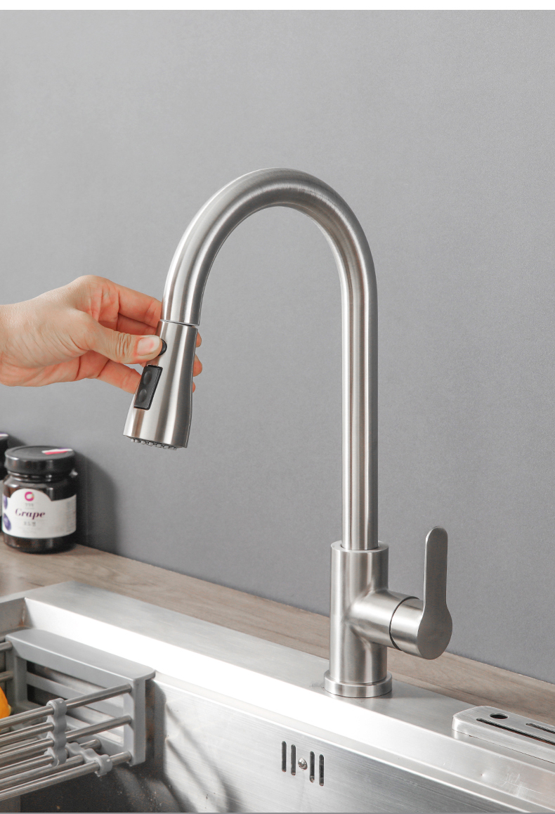 中宇冷热水龙头厨房水龙头抽拉式冷热家用水槽304不锈钢洗菜盆洗碗池