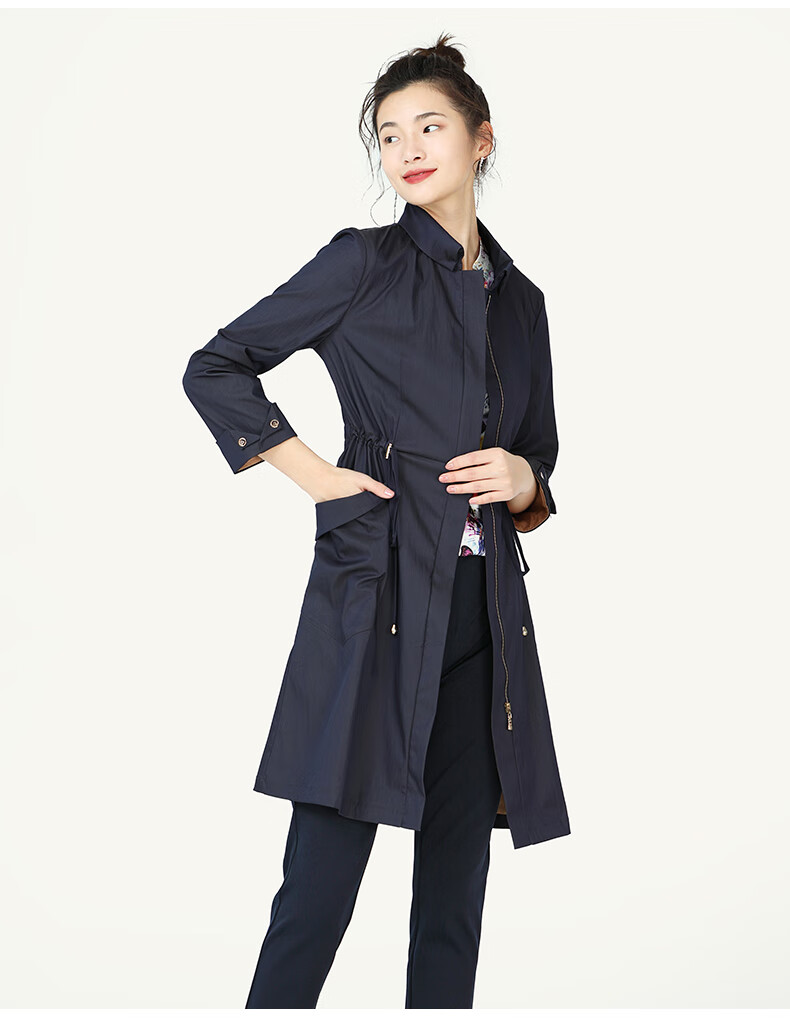 jan an no简爱诺宽松立领抽绳收腰中长款风衣外套女春秋j920069fy
