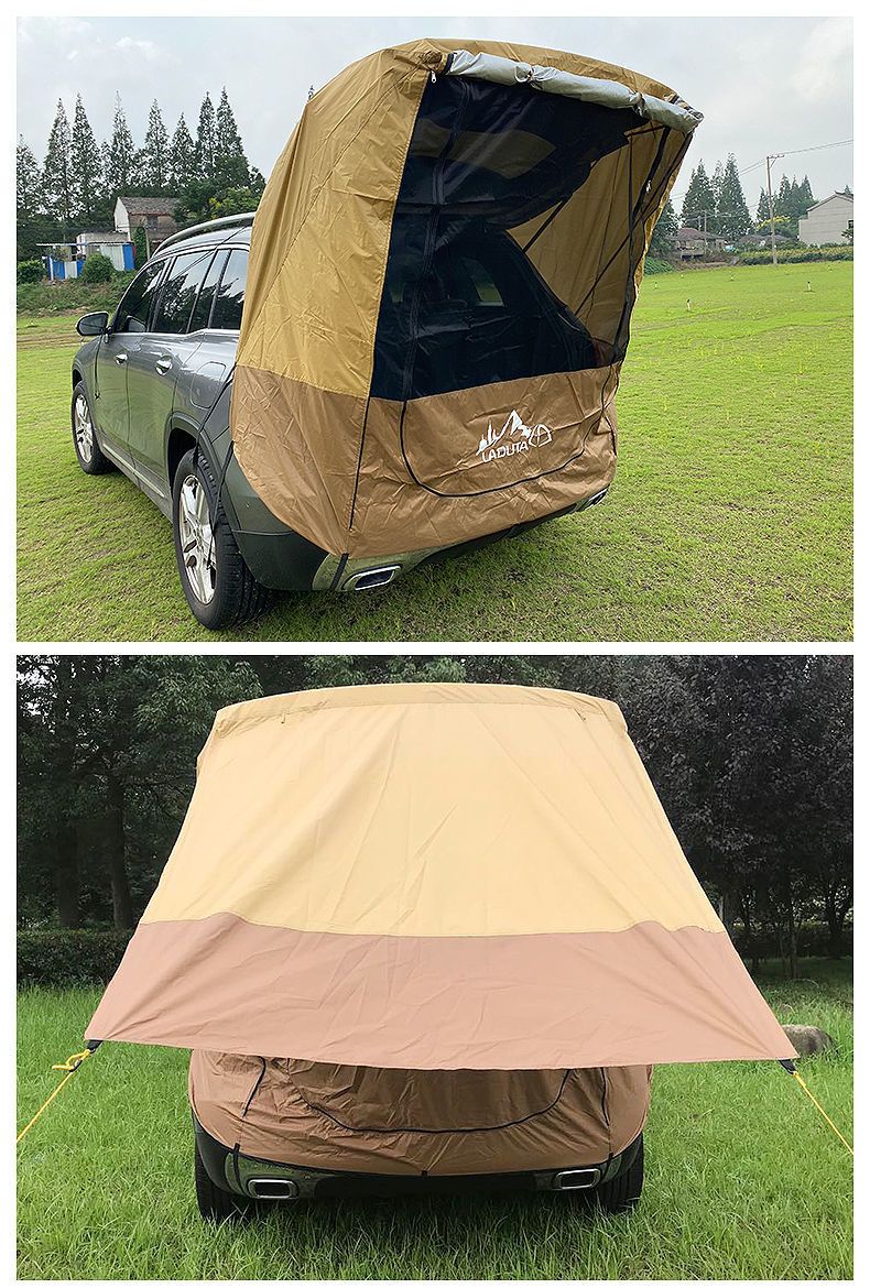 suv車頂帳篷車尾自駕遊燒烤野營車載遮陽棚防蚊雨後備箱旅行簡易棕色