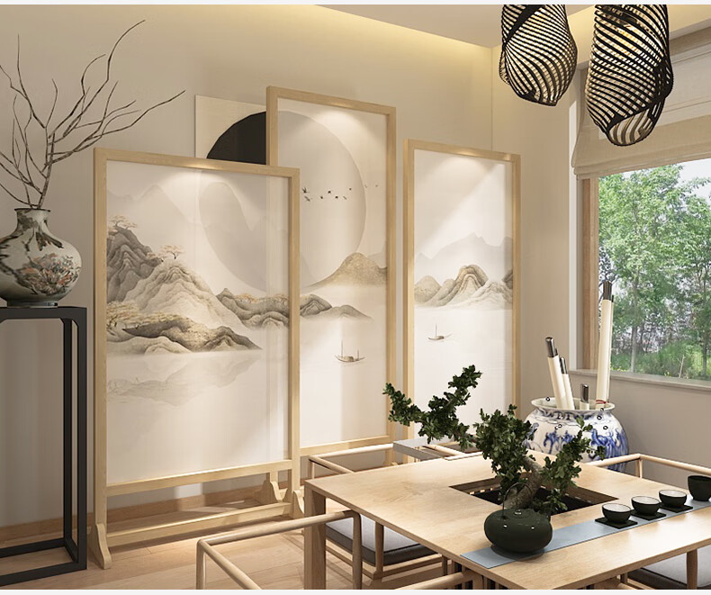 晶贺轻奢品牌新中式古典屏风隔断客厅茶室大厅办公室书房背景进门实木