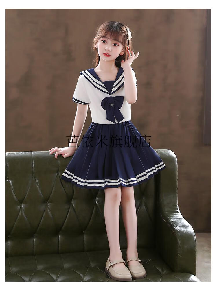 jk制服儿童女童夏装连衣裙儿童海军风套装裙子女孩jk制服大童夏天童装