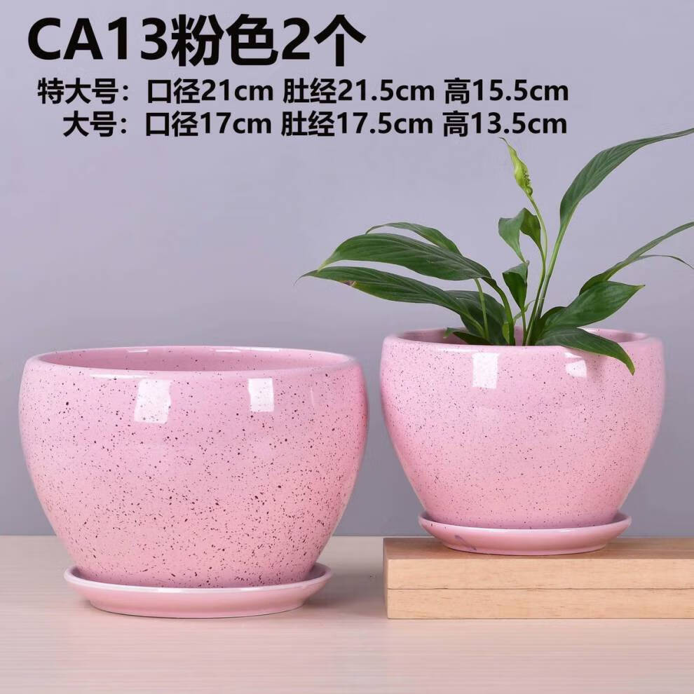 大中号花盆陶瓷简约北欧绿萝吊兰多肉家用带托盘特大花盆yd016款式