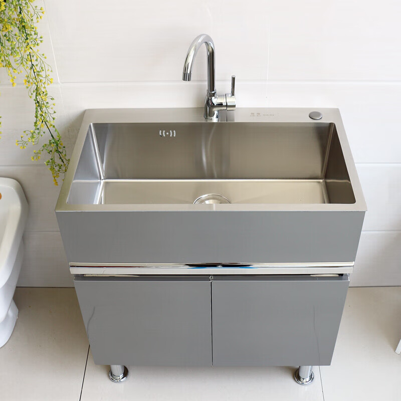 304不锈钢洗衣柜组合阳台洗衣池带搓板简约小户型洗菜台盆落地柜wm