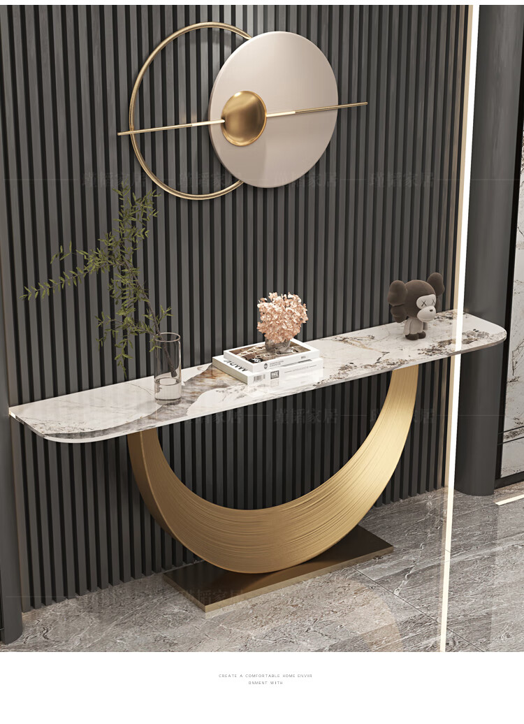 凯洛登 意式轻奢岩板创意玄关台现代简约玄关柜入户进门走廊不锈钢