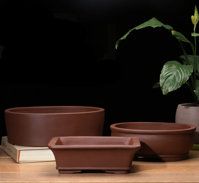 乐诗曼紫砂花盆 盆景盆 长方形 腰元花盆室内假山盆景盆菖蒲盆景花盆