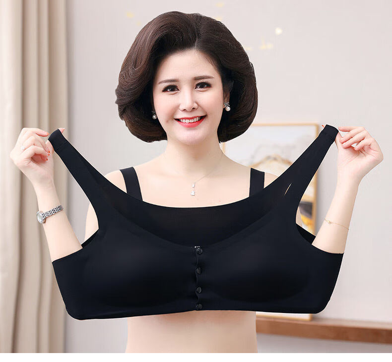 好品质女士中年妈妈内衣前扣冰丝无痕妈妈文胸中年背心式薄款中老年人
